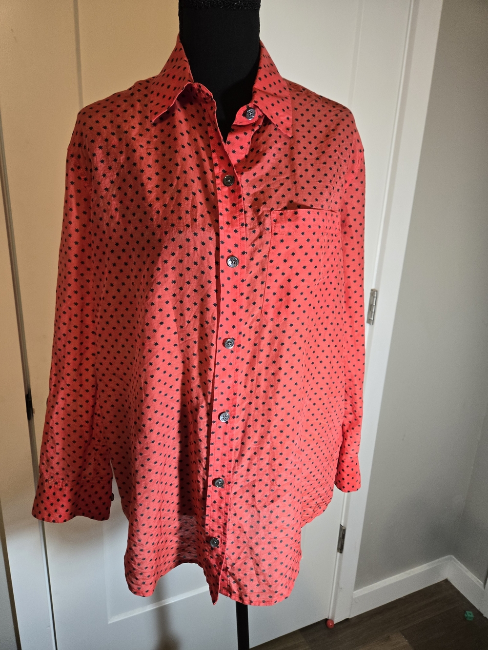 EQUIPMENT FEMME Red Silk Cotton Star Print Button Down Shirt Blouse S